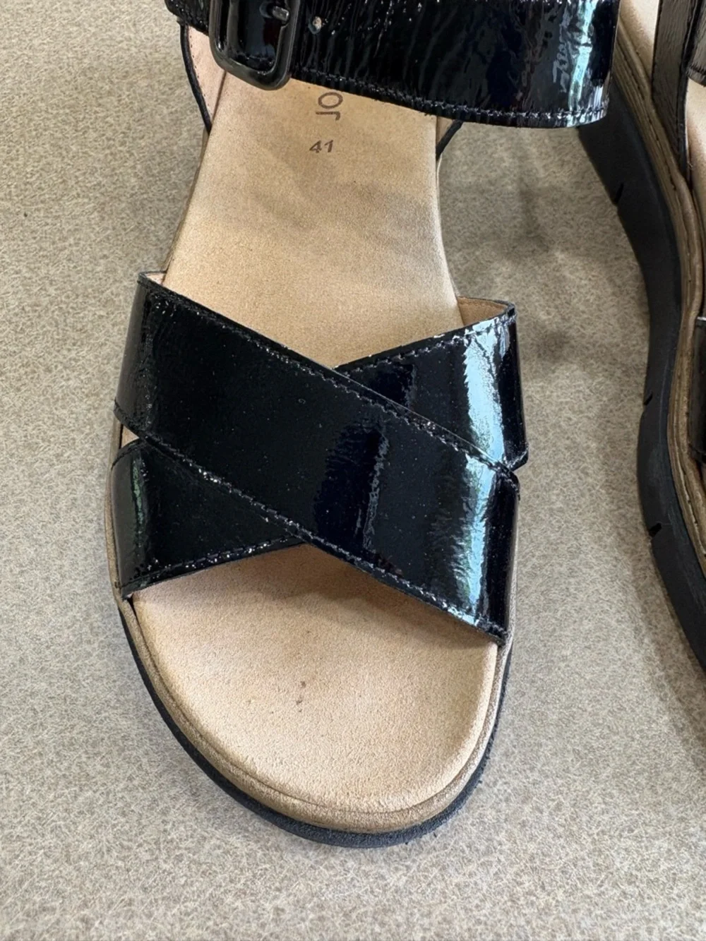 Gabor Women’s Shiny Black Sandals